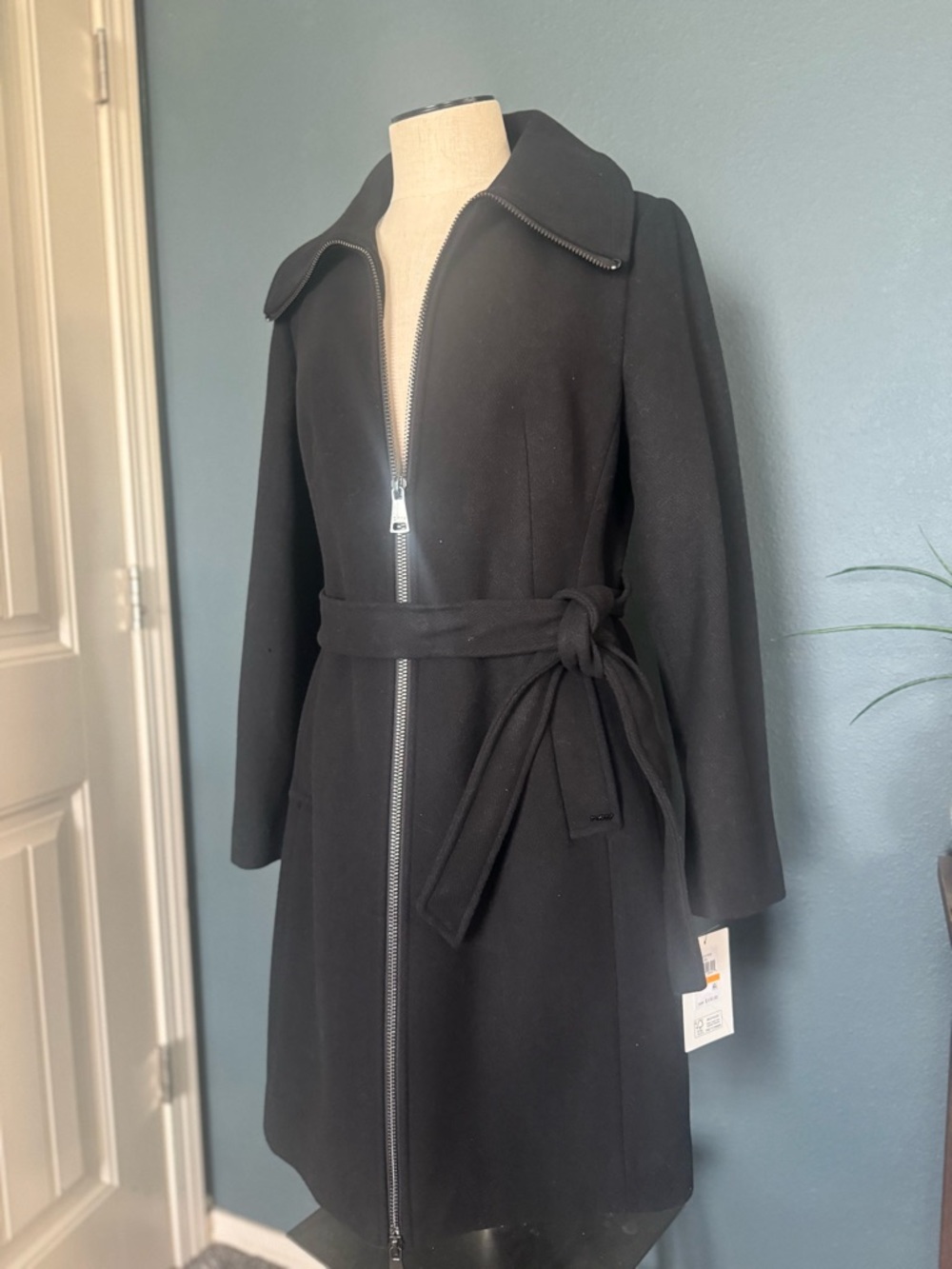DKNY Black Wool Belted Coat